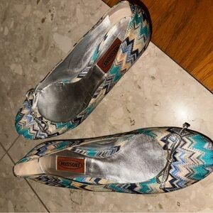 Missoni Zigzag Patterned Flats in Blue and Cream